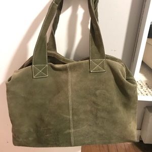 Suede Green Bag with compartments and pockets